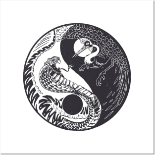 Yin And Yang Snake Vs Crane Design Posters and Art